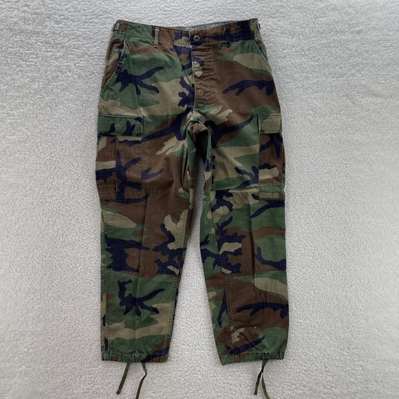 Military Other - Military BDU Pants Mens Medium Short Green Brown Woodland Camo Cargo Canvas Gorp